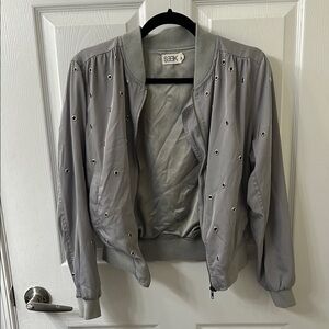 Grey Women's boomer Jacket with Eyelet Details